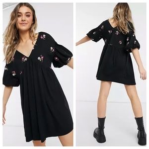 ASOS Mini Swing Dress Floral Embroidery